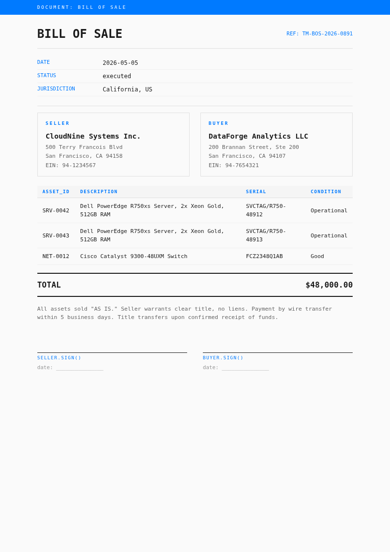 Tech Minimalist Bill Of Sale